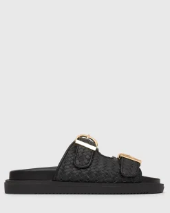 ASTAR Leather Woven Strap Footbed Slides