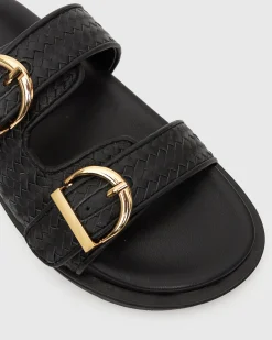 ASTAR Leather Woven Strap Footbed Slides