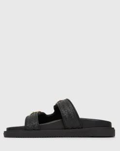 ASTAR Leather Woven Strap Footbed Slides