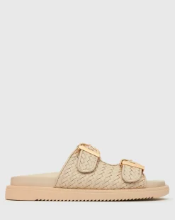 ASTAR Leather Woven Strap Footbed Slides