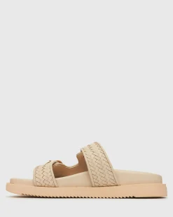 ASTAR Leather Woven Strap Footbed Slides