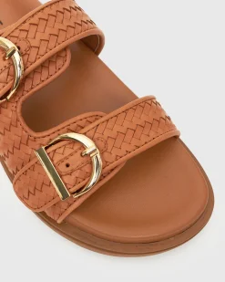 ASTAR Leather Woven Strap Footbed Slides