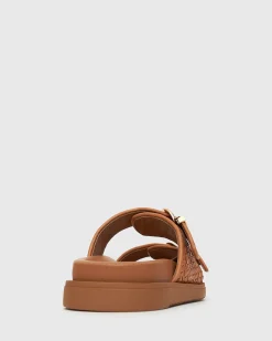 ASTAR Leather Woven Strap Footbed Slides