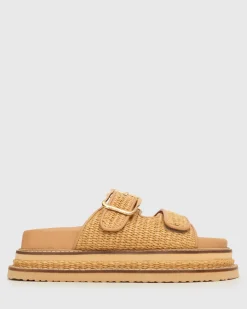 HAZE Leather Buckle Flatform Slides