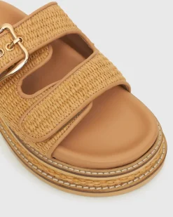 HAZE Leather Buckle Flatform Slides