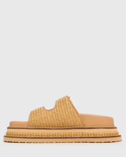 HAZE Leather Buckle Flatform Slides