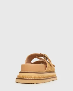 HAZE Leather Buckle Flatform Slides
