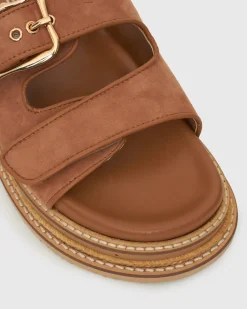 HAZE Leather Buckle Flatform Slides