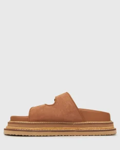 HAZE Leather Buckle Flatform Slides