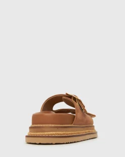 HAZE Leather Buckle Flatform Slides