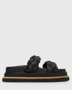 HEIDI Braided Leather Flatform Slides
