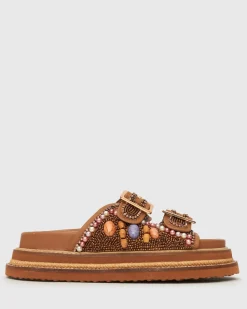 HONOLULU Leather Multi Beaded Slides