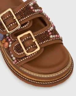HONOLULU Leather Multi Beaded Slides