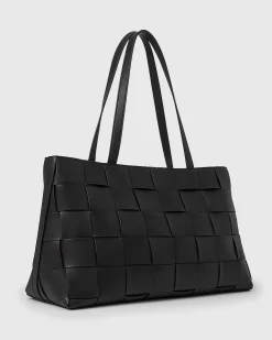 KENNIE Leather Woven Tote Handbag
