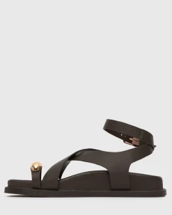 MALIBU Leather Crossover Ankle-Strap Sandals