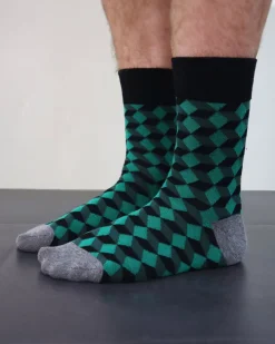 MENS GREEN/BLACK BAMBOO SOCKS S/M