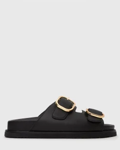 Wider Fit HUSH Leather Buckle Slides